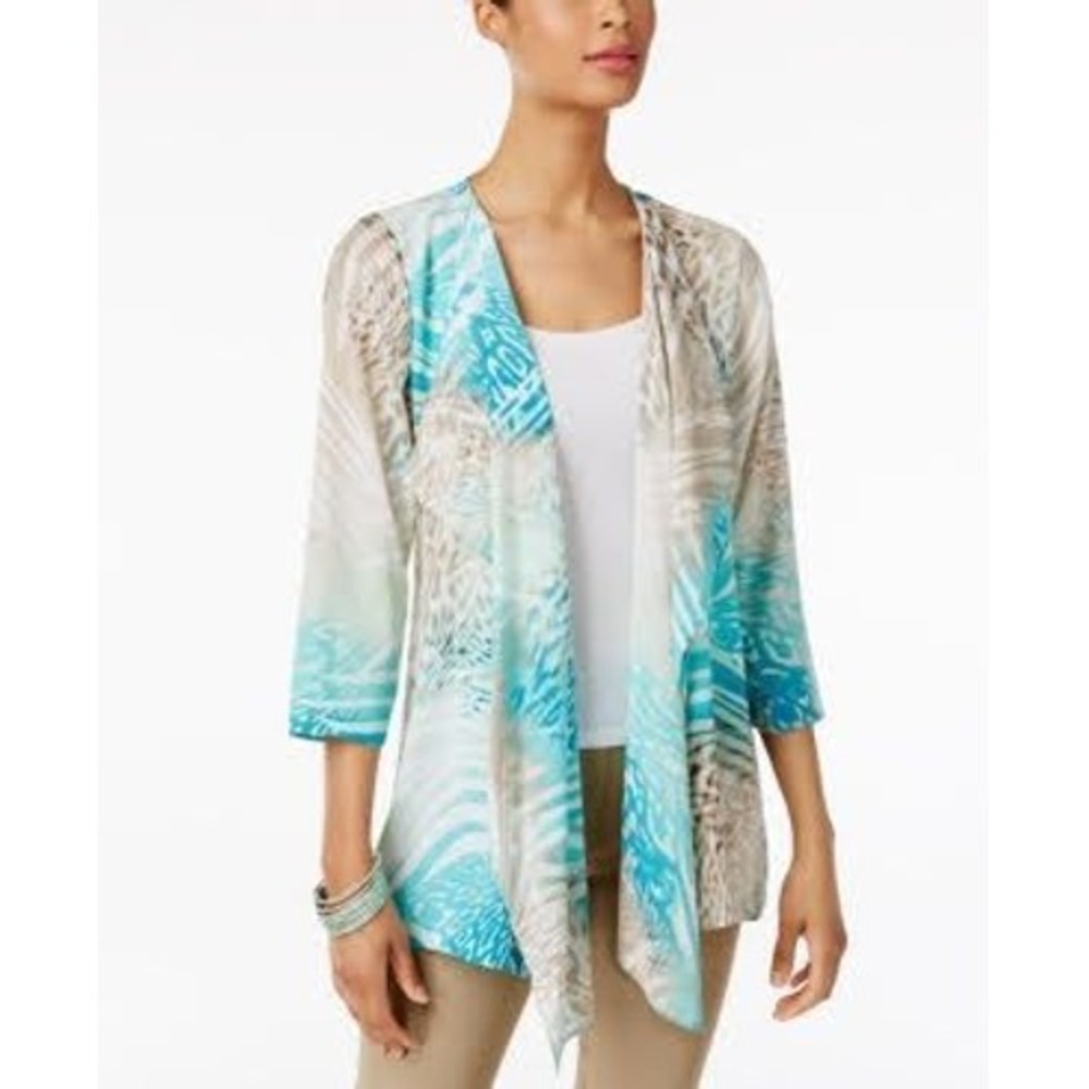 Charter Club Aqua Galaxy Animal Print Open Front Cardigan PM 61236GA477
